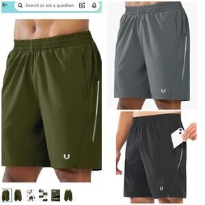 3 NORTHYARD Men's 7" Running Shorts Zipper Pockets Size Large Gray Blk Green